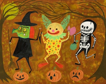 Trick or Treat Bandits flee the scene. Limited edition print by Matte Stephens.