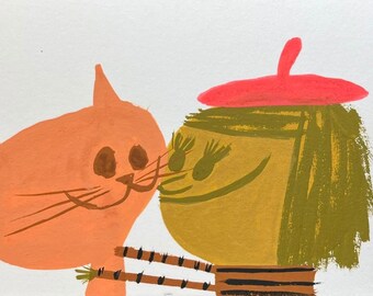 A girl and her cat. Limited edition print by Matte Stephens.