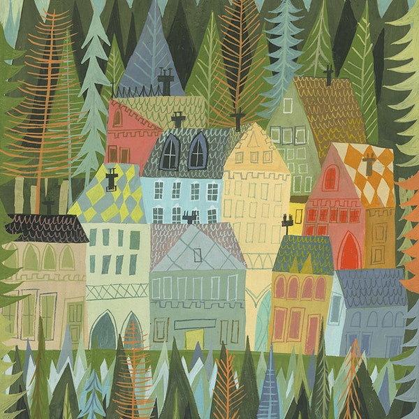 A sleepy village in Norway. Limited edition print by Matte Stephens.