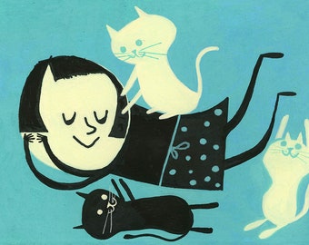 Cat Lady.  Limited edition print by Matte Stephens