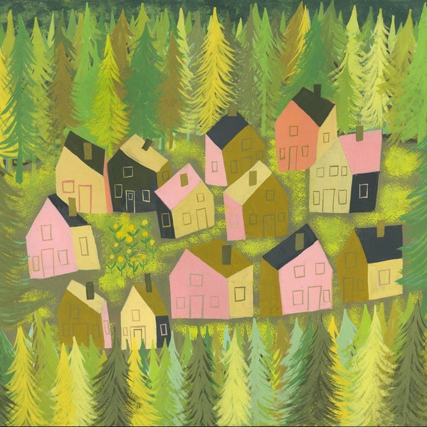 A small town in the Pacific northwest. Limited edition print by Matte Stephens.