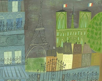 Paris at night.  Limited edition print by Matte Stephens.