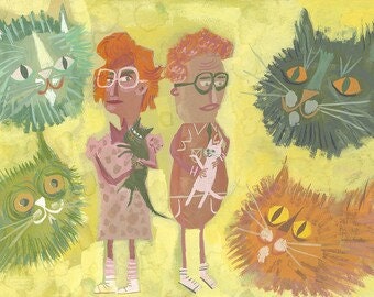 Cat People.  Limited edition print by Matte Stephens.