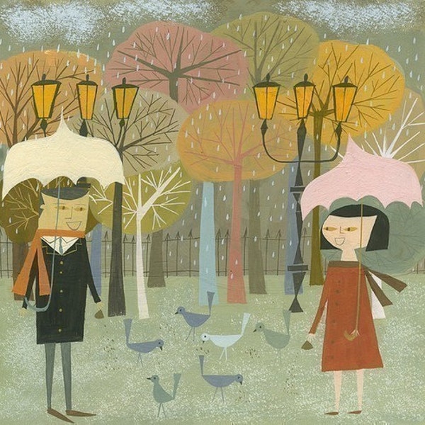 Meeting to feed birds. Limited edition print by Matte Stephens.