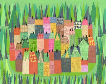 A sleepy village. Limited edition print by Matte Stephens.