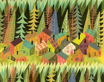 A sleepy village in Sweden. Limited edition print by Matte Stephens.