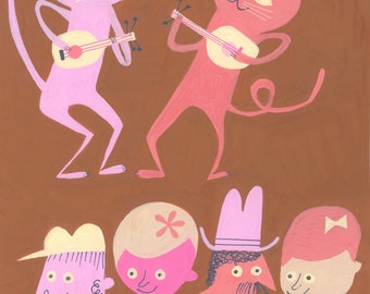 Ukulele Cats' First Concert. Limited edition print by Matte Stephens.