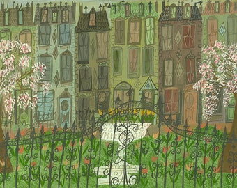 Gramercy Park in the spring. Limited edition print by Matte Stephens.