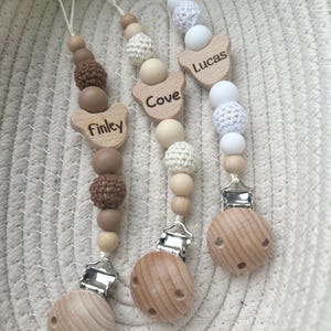 Personalised teddy bear dummy clip: engraved wooden pacifier holder image 7