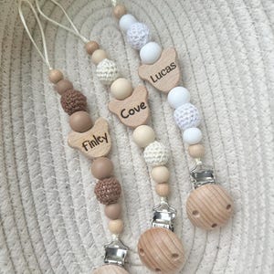 Personalised teddy bear dummy clip: engraved wooden pacifier holder image 6