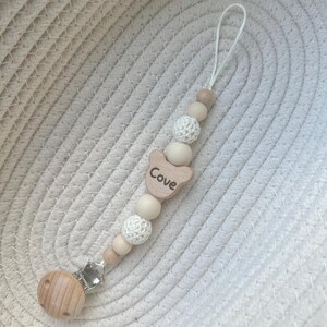 Personalised teddy bear dummy clip: engraved wooden pacifier holder image 5