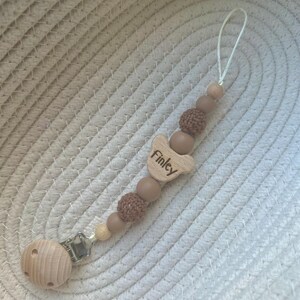 Personalised teddy bear dummy clip: engraved wooden pacifier holder image 3