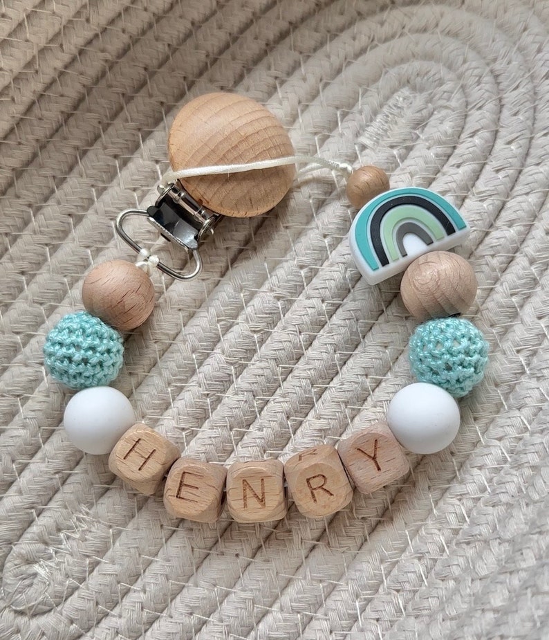 Personalised Dummy Clip, Boys Pacifier Holder, Crochet Bead, Dummy