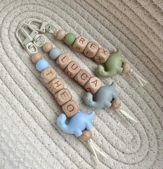 Personalised dinosaur name keychain: beaded school bag tag, stocking filler