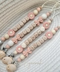 Personalised Crochet Flower Dummy Clip: Peach Beige Baby Girl Pacifier Holder product logo