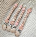 Personalised Dummy Clip Flower Daisy - Wooden Letter - Peach - Silicone Crochet Beaded - Dummy Holder - Customised  - Pacifier clip - product logo