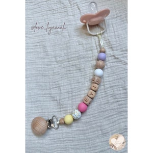Clip ficticio personalizado, soporte ficticio personalizado, cuentas de flores, clip de chupete para niña, cadena ficticia, cuentas de silicona, colores pastel, madera