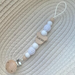 Personalised teddy bear dummy clip: engraved wooden pacifier holder image 4