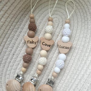 Personalised teddy bear dummy clip: engraved wooden pacifier holder image 8
