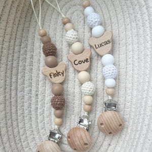 Personalised teddy bear dummy clip: engraved wooden pacifier holder image 9