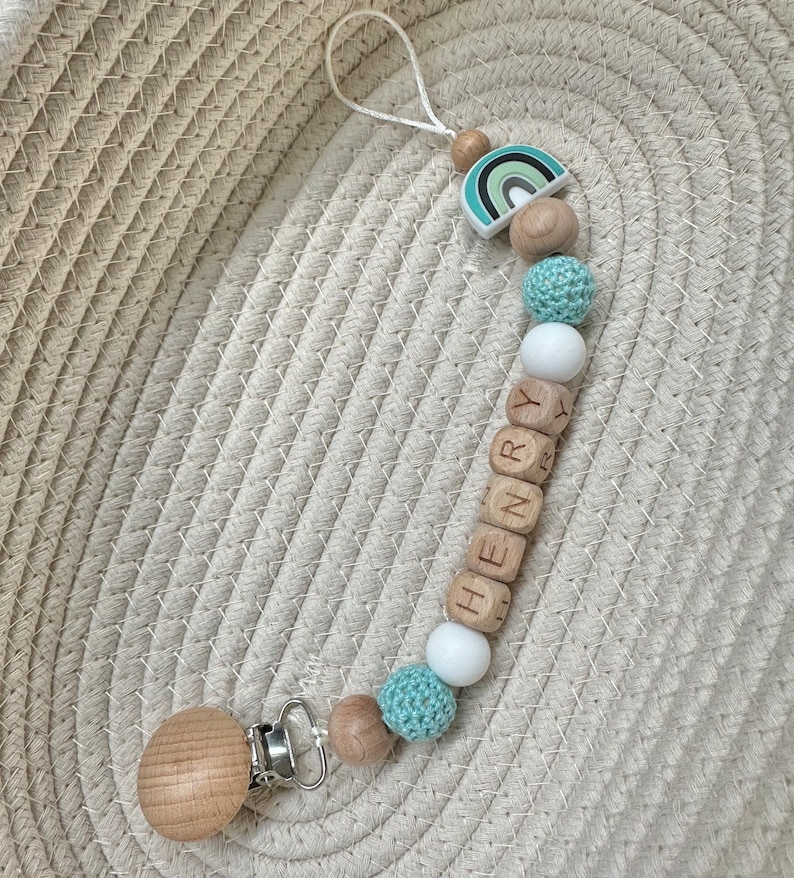 Personalised Dummy Clip, Boys Pacifier Holder, Crochet Bead, Dummy
