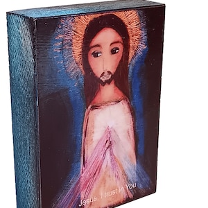 Divine Mercy - Aceo giglee print mounted on wood 2.5 x 3.5 inches