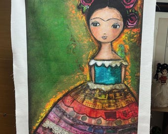 Frida - Stampa su tessuto 20 x 35,5 pollici Opera originale di Flor Larios