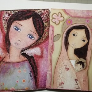 Ángel de la Verdad y Virgen en Rosa - Juego de 2 tarjetas de felicitación con sobres
