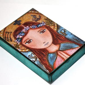 Saint Philomena - Aceo giglee print mounted on wood 2.5 x 3.5 inches