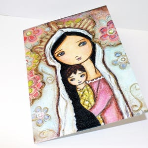 Mère avec enfant et fleurs - Lot de 2 cartes de voeux avec enveloppes