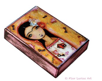 Love me True Frida  - Aceo giglee print mounted on wood 2.5 x 3.5 inches