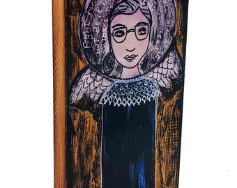 Ruth Bader Angel - Giglee print mounted on wood 3 x 6 inches