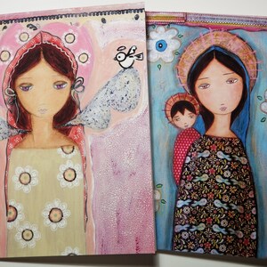 Ángel y Virgen - Juego de 2 tarjetas de felicitación con sobres
