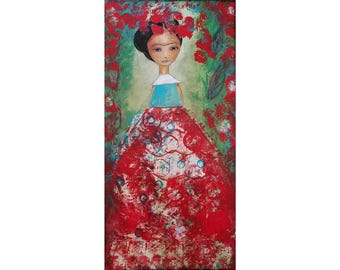 Frida in Red - Art Print 5 x 10 inches