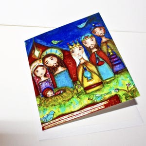 Natividad con pájaros - Juego de 2 tarjetas de felicitación con sobres