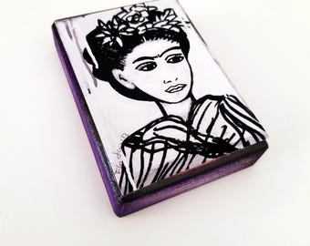 Homenaje a Frida - Aceo giglee print mounted on wood 2.5 x 3.5 inches