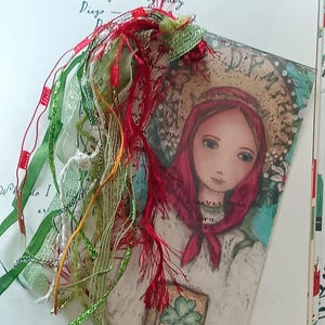 Santa Dymphna - Marcapáginas plastificado transparente - Hecho a mano - Arte original de Flor Larios