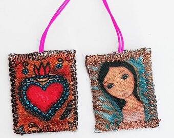 Nuestra Señora de Guadalupe - Escapulário - Feito à mão - Arte Original de Flor Larios