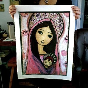 Sweet Dreams - Impressão em tecido 14 x 20 polegadas Arte original de Flor Larios