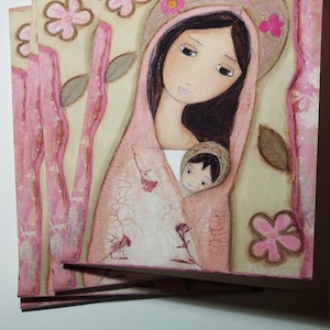 Madonna en rosa - Juego de 4 tarjetas de felicitación con sobres