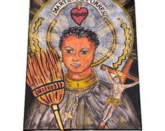 San Martin de Porres - Mixed Media Original Painting 6 x 9 inches by Flor Larios