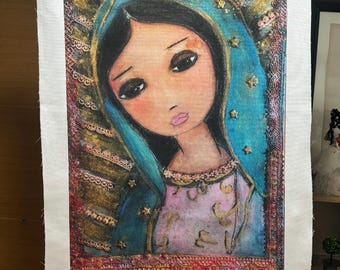 Virgencita de Guadalupe Print on Cotton Canvas (20 x 35.5 inches)