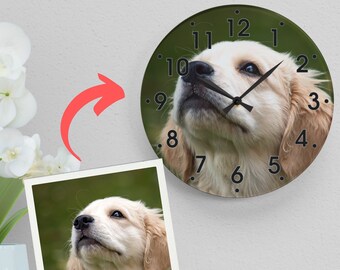 Personalized Photo Acrylic Wall Clock, Customizable Picture Clock, Custom Pet Image, Gift for Wedding, Anniversary, Couples, Family Photo