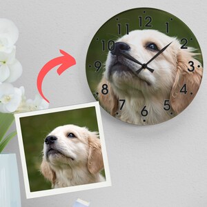 Personalized Photo Acrylic Wall Clock, Customizable Picture Clock, Custom Pet Image, Gift for Wedding, Anniversary, Couples, Family Photo zdjęcie 1