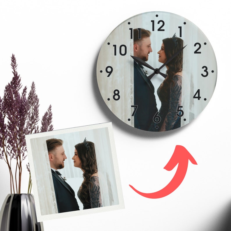 Personalized Photo Acrylic Wall Clock, Customizable Picture Clock, Custom Pet Image, Gift for Wedding, Anniversary, Couples, Family Photo zdjęcie 7