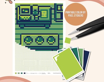 Printable Color by Number Pixel Stickers Laboratory Retro Game Console Art Nostalgic DIY Digital Adult Craft Kit RPG Mosaic Paint by Number