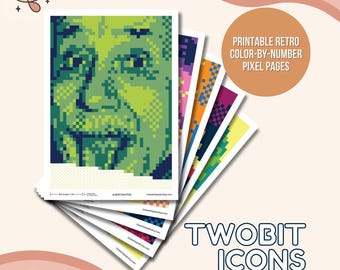 Printable Color by Number Pixel Pages Iconic Celebrity Retro Game Console Art Nostalgic DIY Digital Adult Craft Kit Mosaic Paint by Number