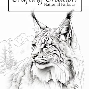 May include: Black and white illustration of a lynx with the text "Crafting Creation National Parks Vol 1" at the top. The artist's name, Daniel Reach, and website are at the bottom. The image is a detailed drawing of the lynx's face and upper body.
