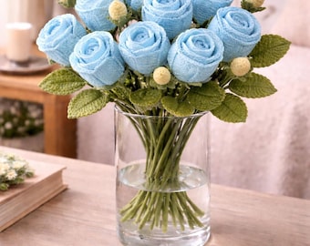 Handmade Crochet Rose Bouquet – Everlasting Knitted Flowers for Romantic Home Décor & Gift