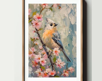 Wall Art, Printable Digital Art, Oil Painting, Mother's Day, Titmouse Bird, Home Decor